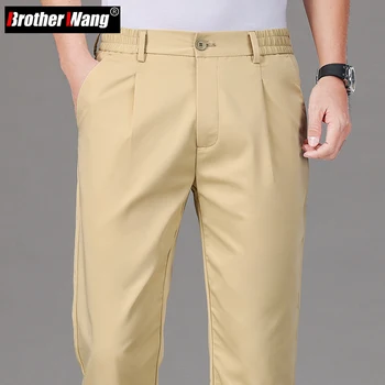 2023 אביב הקיץ החדש של הגברים ישר דק חאקי מזדמנים מכנסיים בסגנון קלאסי באיכות גבוהה מודאלית עסקים מכנסיים זכר