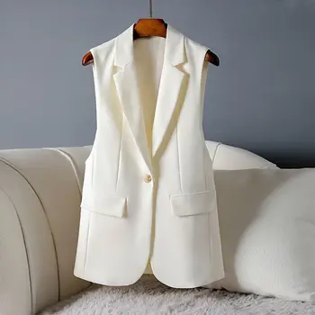 2023 אפוד נשים מעיל ללא שרוולים מעיל נקבה לחצן יחיד סלים חליפת משרד האפוד נקבה הז ' קט קצר האפוד על המעיל G67