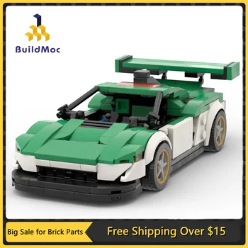 MOC סופר ספורט מכוניות לבנים דגם היי-טק ירוקה עם גג נפתח בניין להרכבת דגם הרכב לבנים צעצועים לחג מתנה