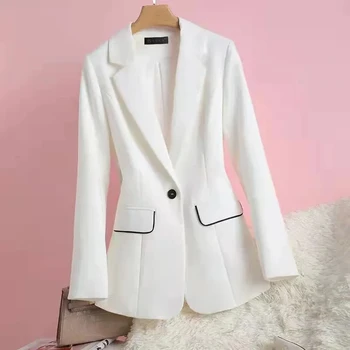 אלגנטי נשים שרוול ארוך לבן בלייזר אופנה חדשה במשרד רשמי נשי מעיל המדים עסקים הלבשה עליונה סתיו האביב מעיל