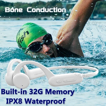 אמיתי עצם הולכה אוזניות שחייה IPX8 32GB עמיד למים נגן MP3 Bluetooth אלחוטית 5.2 אוזניות ספורט אוזניות HiFi