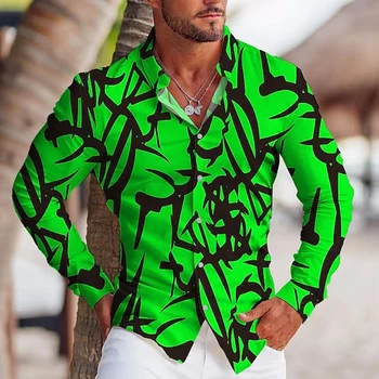 בציר אופנה חולצות לגברים מזדמן אקראי לחצן ' הדפס שרוול ארוך העליון מנופחים בגדי גברים חופשה camisas y blusas חדש