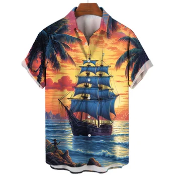 גברים הוואי הלבוש חולצה קיץ חברתית שרוול קצר יוקרה לנשימה מנופחים המקורי הסירה דפוס בגדים קלאסיים