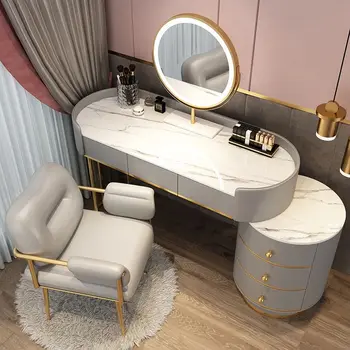 מודרני השיש המלאכותי סט שולחן איפור עם מראה ילדה חדר השינה ליד המיטה ארון לאחסון כל אחד מינימליסטי איפור יהירות עיצוב