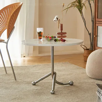 מתכת לבנה קפה שולחן סלון עגול האוכל מעצב מרכז מודרני שולחנות קפה בסים ברזל Mesas נורדי רהיטים