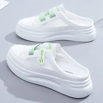 נעלי אישה קיץ 2023 החדשה מקרית להחליק על נעליים לבנות בנות נחמה רשת שטוח פלטפורמה פרדות נעלי טניס De Moda