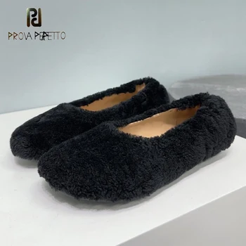 סתיו החורף חדש פרווה שטוח סבתא נעליים תוספות חמות אופנה בסגנון פשוט שיק נוח להחליק על פרדות יוקרה צמר Sapatos Mujer