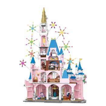 עיר הפיות מיני בלוק ורוד נסיכה מהאגדות הטירה הרכבה לבנות לבנים צעצועים חינוכיים עבור בנות מתנות