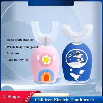 קריקטורה ילדים ילדים מברשת שיניים חשמלית טעינת USB בצורת U סוניק חכם קולי מברשת השיניים IPX7 עמיד למים 360 מעלות