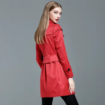 אמצע אורך מעייל גשם בנות אירופה אלגנטי כפול עם חזה אדום נשים Slim Fit חאקי מעיל משלוח חינם