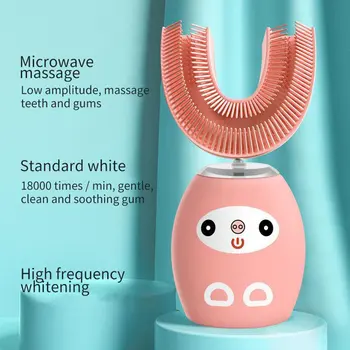 ילדים של מברשת שיניים חשמלית בצורת U 360 מעלות אוטומטית שן מנקה IPX8 עמיד למים ילדים של מברשת שיניים