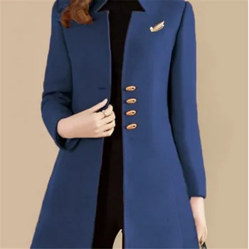 2023 הסתיו-חורף החדשה של נשים חליפת צווארון אחת עם חזה חופשי אופנה מעיל רוח צמר מעיל אמצע אורך פוליאסטר מלא