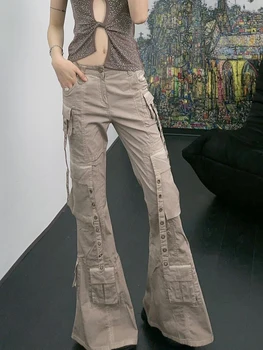 CHICEVER מוצק מכנסי ג ' ינס לנשים גבוהה המותניים טלאים כיסים אופנת רחוב הרזיה הזיקוק מכנסיים נקבה באביב בגדים 2023