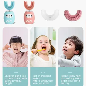 ילדים של מברשת שיניים חשמלית בצורת U 360 מעלות אוטומטית שן מנקה IPX8 עמיד למים ילדים של מברשת שיניים