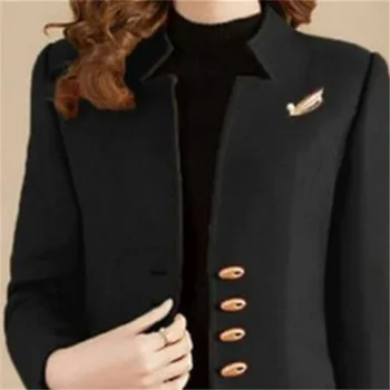 2023 הסתיו-חורף החדשה של נשים חליפת צווארון אחת עם חזה חופשי אופנה מעיל רוח צמר מעיל אמצע אורך פוליאסטר מלא
