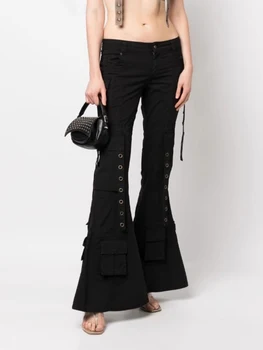 CHICEVER מוצק מכנסי ג ' ינס לנשים גבוהה המותניים טלאים כיסים אופנת רחוב הרזיה הזיקוק מכנסיים נקבה באביב בגדים 2023